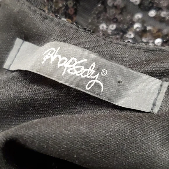 Rhapsody Black Sequin Midi Dress SZ LG - Picture 4 of 6